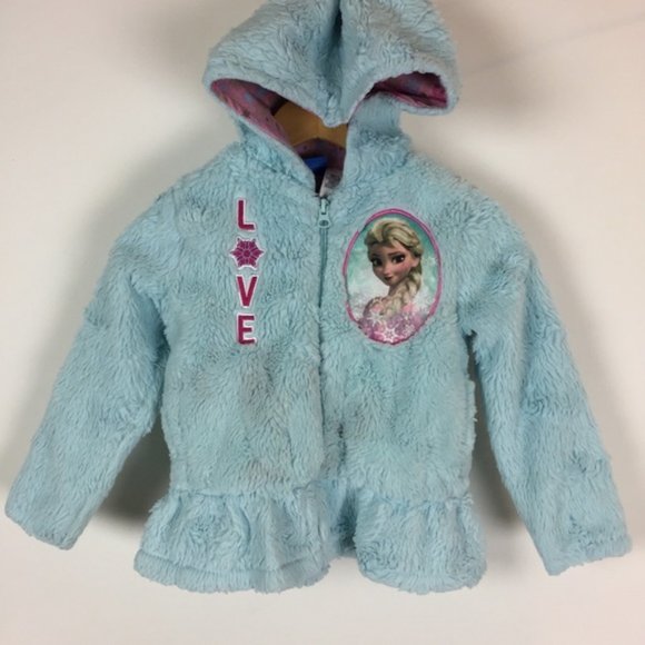 Disney Other - Girls Disney Frozen Faux Fur Blue Jacket, size 3T